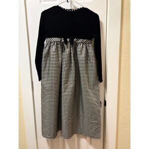 Girls Black Gem‑Neck Dress – Size 12 – Long Sleeve Checkered Skirt